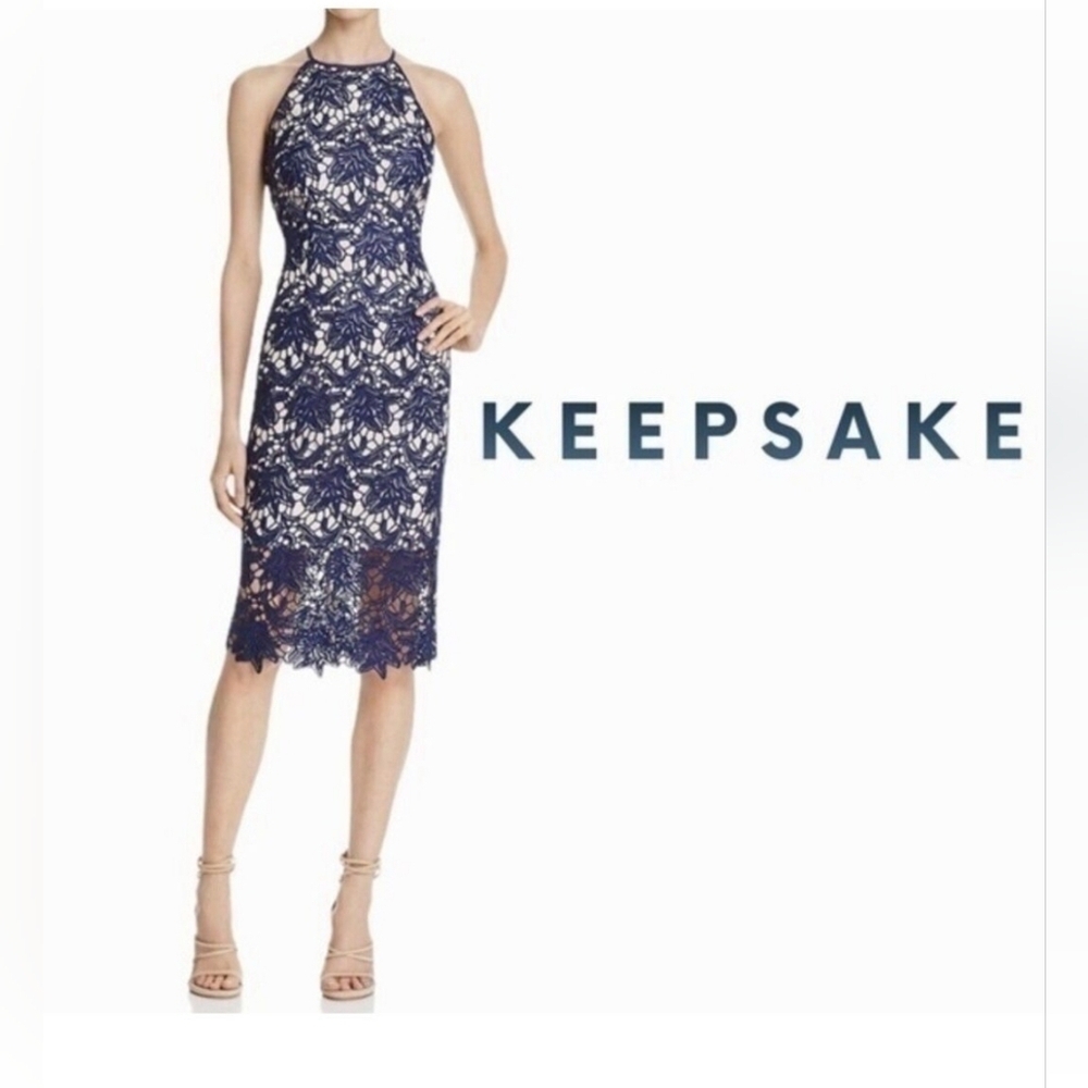 Revolve keepsake dress nude with royal blue knee length